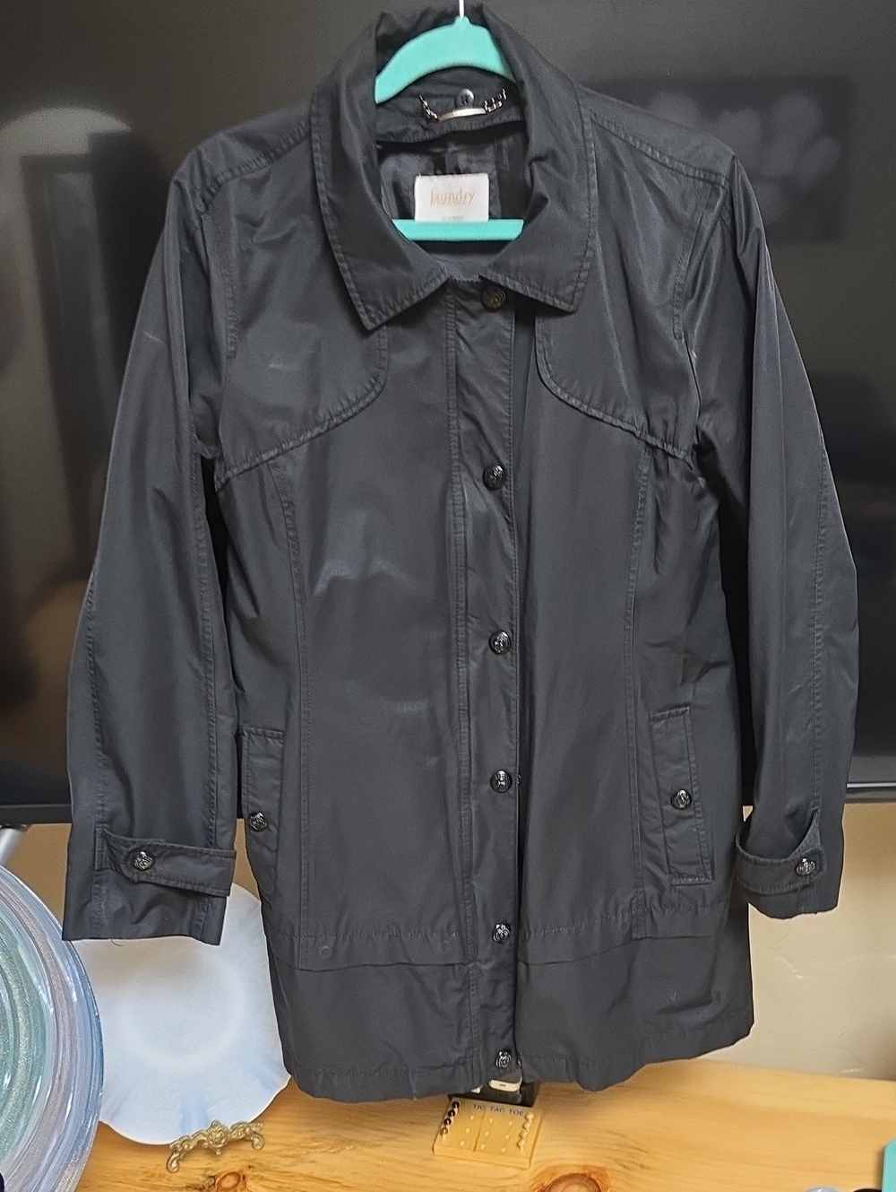 Laundry By Shelli Segal Black Button-Front Trench Coat